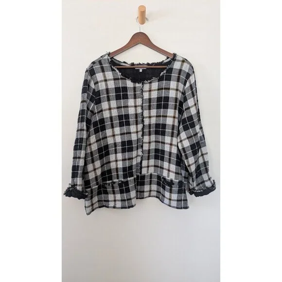 Habitat Tunic Top XL Gauzy Art Wear Lagenlook Lightweight Boxy Plaid Pockets - Picture 1 of 10